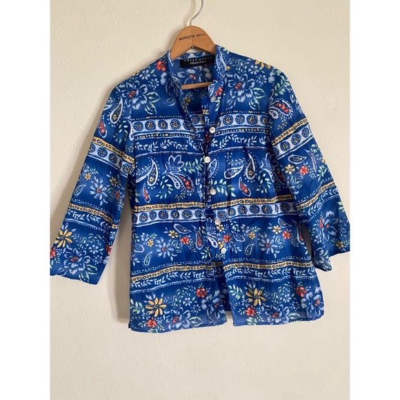 Vintage Crazy Horse Blue Button Up Top and Skirt Set - Picture 2 of 8